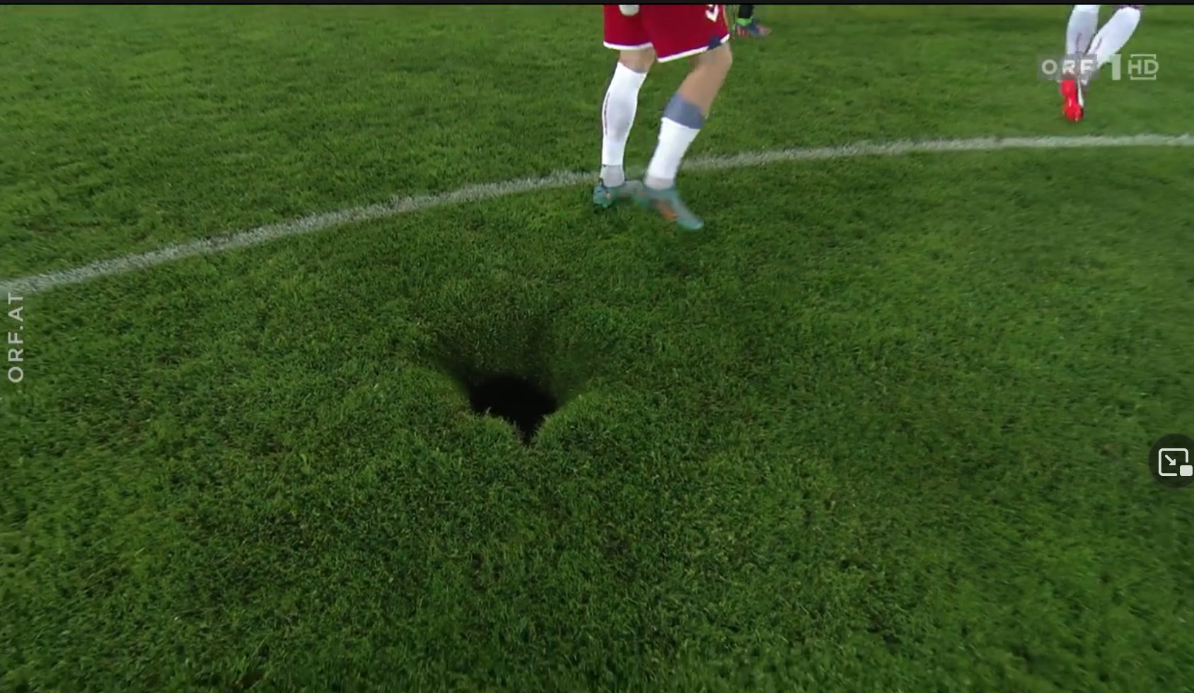 After the Austria - Denmark game ended a huge hole appeared on the field :  r/soccer